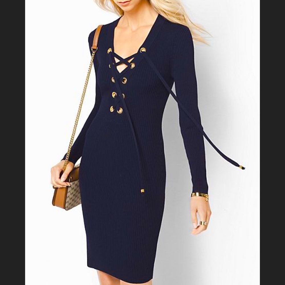 MICHAEL Kors Long sleeve Lace-up Rib knit Dress